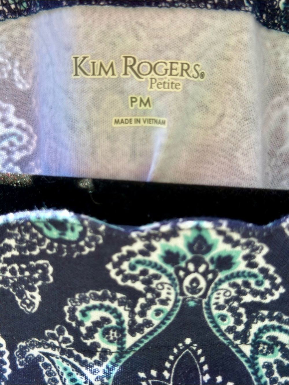 Kim Rogers Petite Paisley Knit Top PM Navy Blue 3 4 Sleeve Stretch - Picture 3 of 7